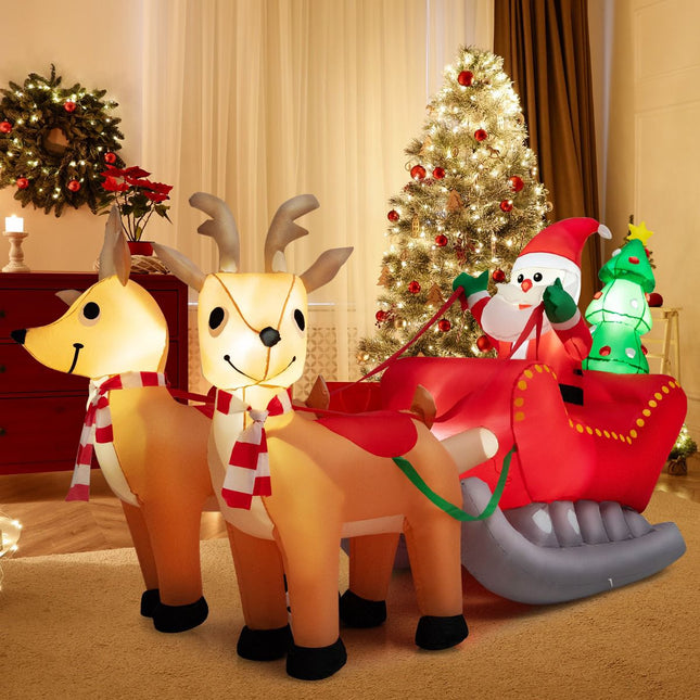Christmas Inflatable Santa Sleigh, 220cm, LED, 2 Reindeer