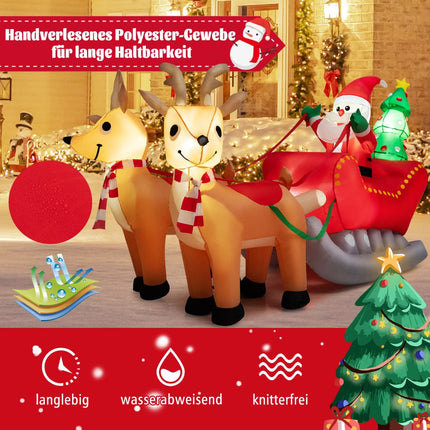Christmas Inflatable Santa Sleigh, 220cm, LED, 2 Reindeer