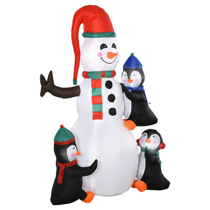 Inflatable Christmas snowman with 3 penguins, LED light