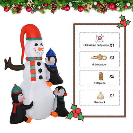 Inflatable Christmas snowman with 3 penguins, LED light