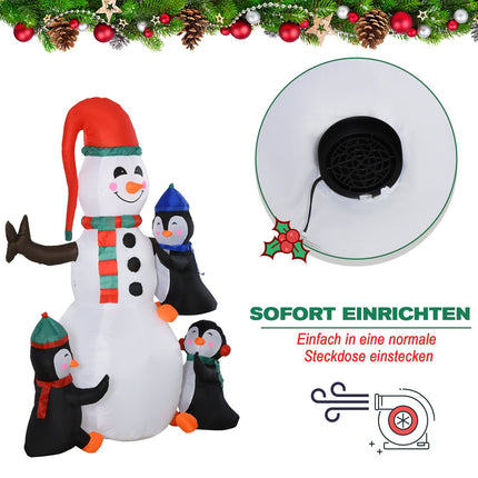 Inflatable Christmas snowman with 3 penguins, LED light