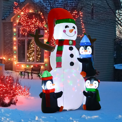 Inflatable Christmas snowman with 3 penguins, LED light