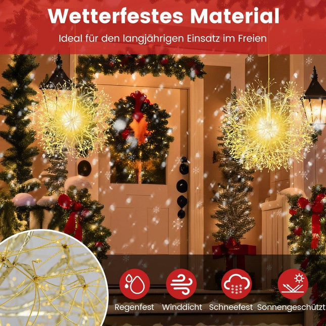 Christmas Light Ball Pack of 2 LED Balls for Hanging Christmas Lights for Outside and Inside Gold