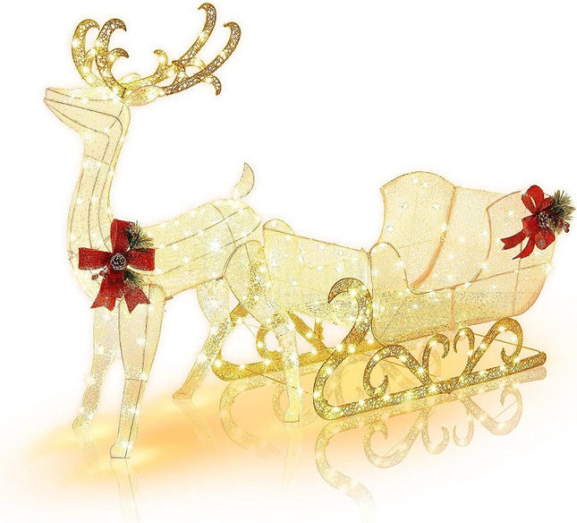 Christmas Reindeer And Santa Sleigh Decoration, 215 LED