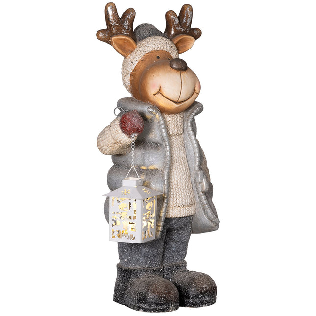 Christmas Reindeer Decoration with LED Lantern, Battery-Powered