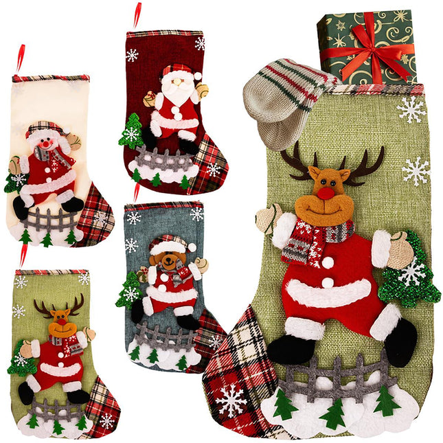 Christmas Stockings Set, 4 Decorative Designs, 19x31 cm