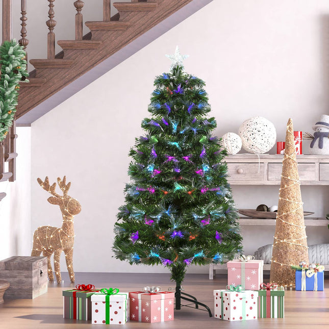 Artificial Christmas tree, 120 cm, multicolored lights & metal base