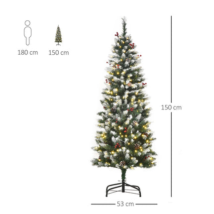 Artificial Christmas tree, 1.5 M with LED lights & red berries