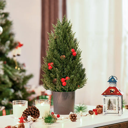 Artificial Christmas tree with red berries & pine cones, 50 cm