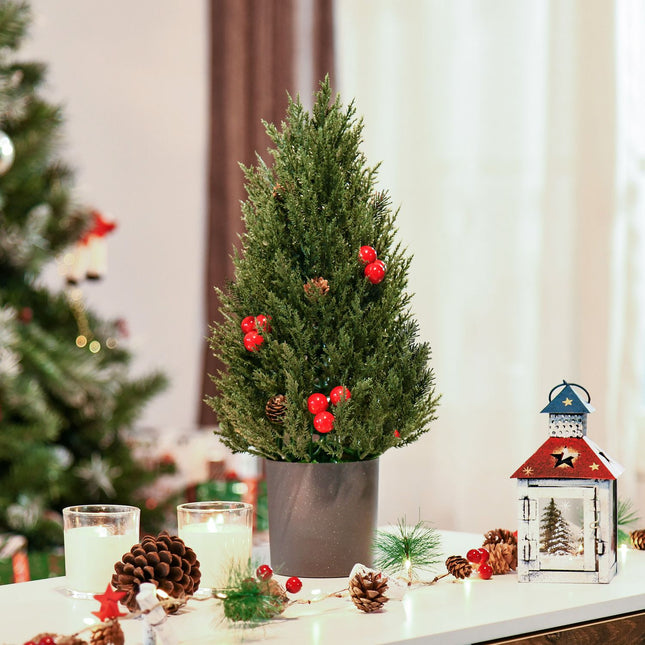 Artificial Christmas tree with red berries & pine cones, 50 cm