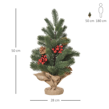 Artificial Christmas tree, 50cm, red berries & pine cones