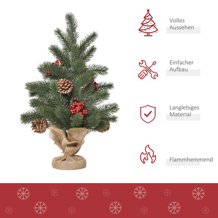 Artificial Christmas tree, 50cm, red berries & pine cones