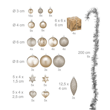 Christmas Tree Baubles Set, 110 Plastic Ornaments