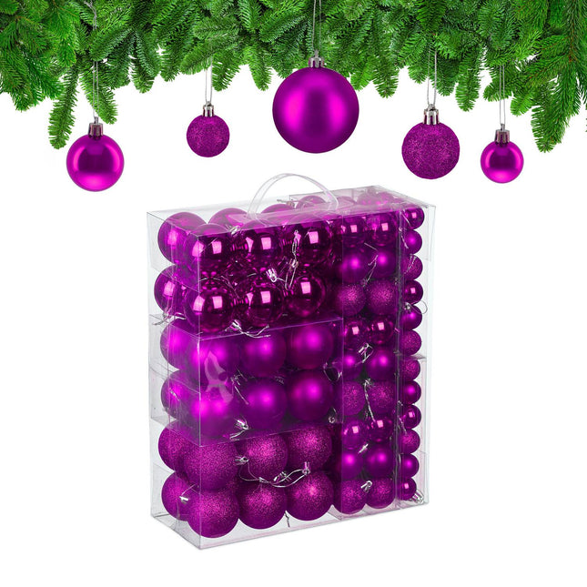 Christmas Tree Baubles Set, 138 Pcs – Matte, Shiny, Glitter