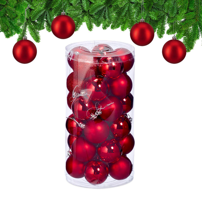 Christmas Tree Baubles Set, 30 Plastic Decorations