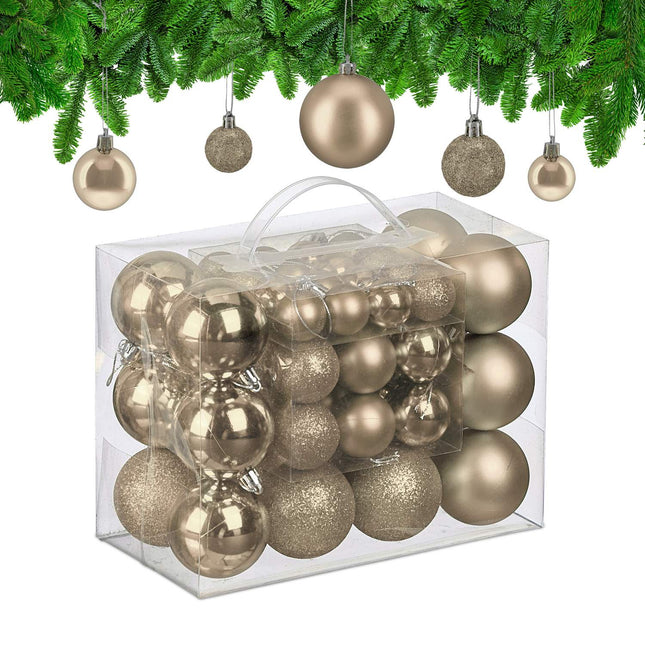 Christmas Tree Baubles Set, 50 Pcs, Matte/Shiny/Glitter