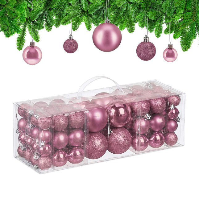 Christmas Tree Baubles Set, 76 Pcs – Matte, Shiny, Glitter