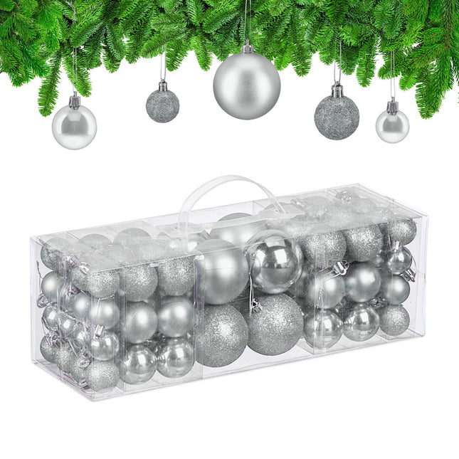 Christmas Tree Baubles Set, 76 Pcs – Matte, Shiny, Glitter
