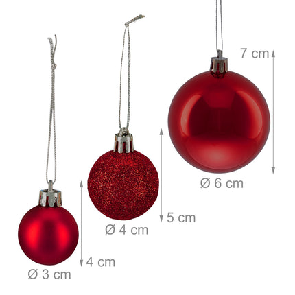 Christmas Tree Baubles Set, 76 Pieces, Plastic