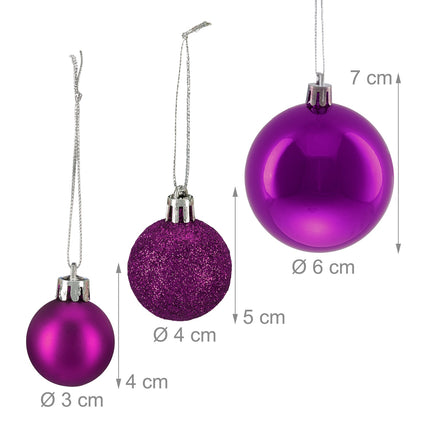 Christmas Tree Baubles Set, 76 Pieces, Plastic