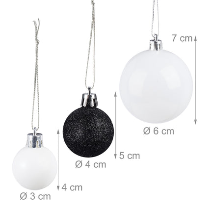 Christmas Tree Baubles Set, Black & White, Various Finishes