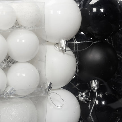 Christmas Tree Baubles Set, Black & White, Various Finishes