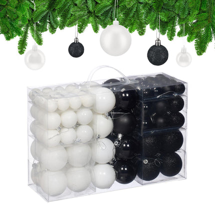 Christmas Tree Baubles Set, Black & White, Various Finishes