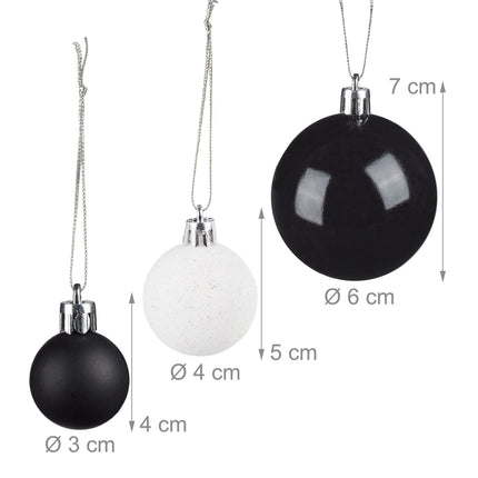 Christmas Tree Baubles Set, Black & White, Various Finishes