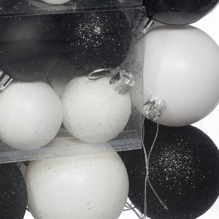 Christmas Tree Baubles Set, Black & White, Various Finishes