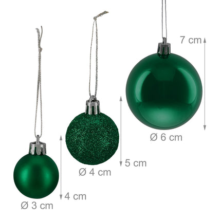 Christmas Tree Baubles Set, Matte/Shiny/Glitter Finish