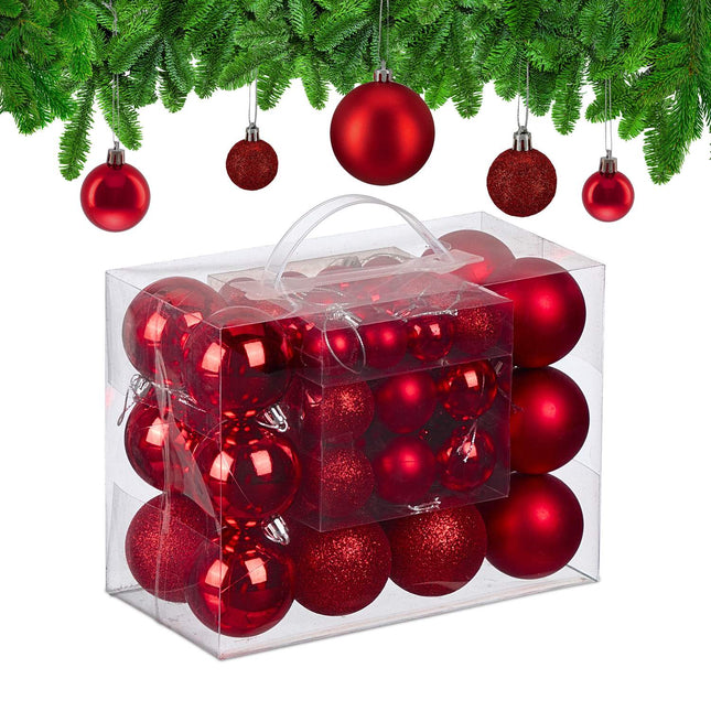 Christmas Tree Baubles Set, Matte/Shiny/Glitter Finish