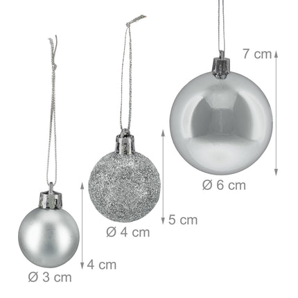 Christmas Tree Baubles Set, Matte/Shiny/Glitter Finish