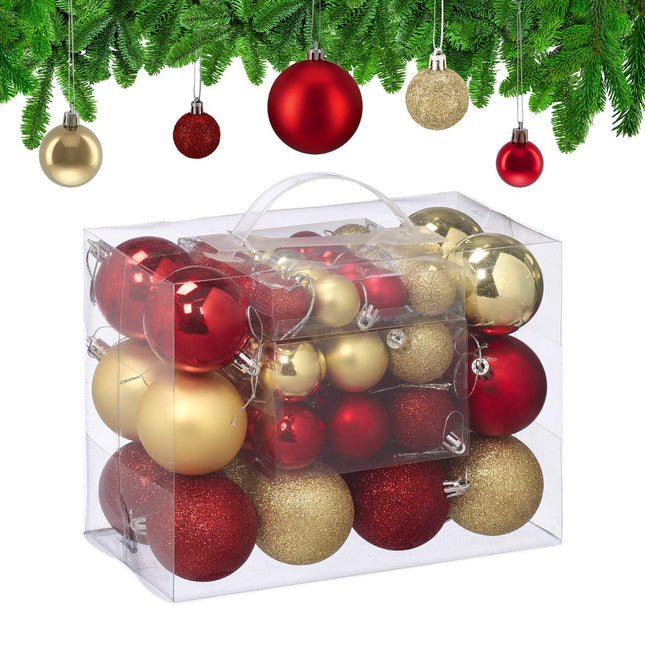 Christmas Tree Baubles Set, Red & Gold, Various Sizes