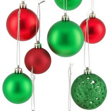 Christmas Tree Baubles Set, Red & Green, Various Finishes