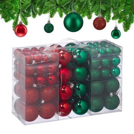 Christmas Tree Baubles Set, Red & Green, Various Finishes