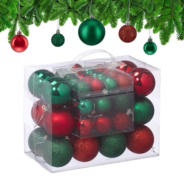 Christmas Tree Baubles Set, Red & Green, Various Finishes
