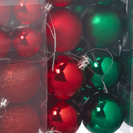 Christmas Tree Baubles Set, Red & Green, Various Finishes