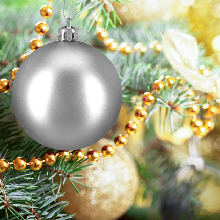 Christmas Tree Baubles Set, Red & Silver, Various Sizes