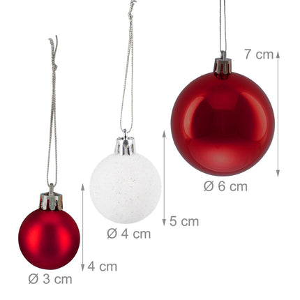 Christmas Tree Baubles Set, Red & White, Various Finishes