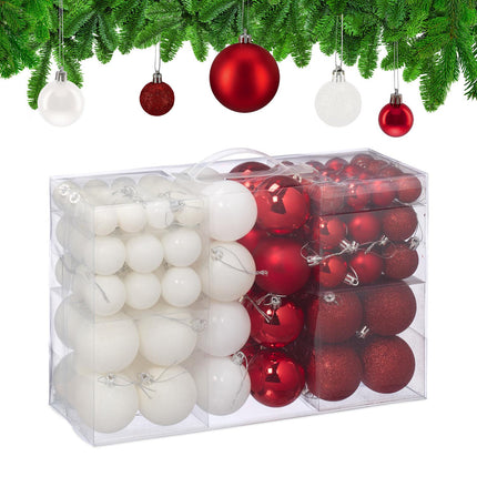 Christmas Tree Baubles Set, Red & White, Various Finishes