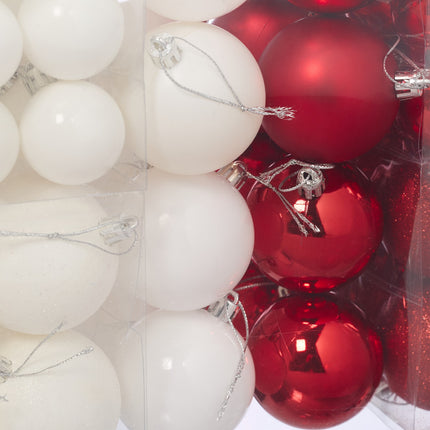 Christmas Tree Baubles Set, Red & White, Various Finishes