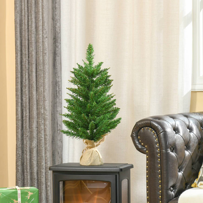Small 60 cm artificial table top Christmas tree, linen base