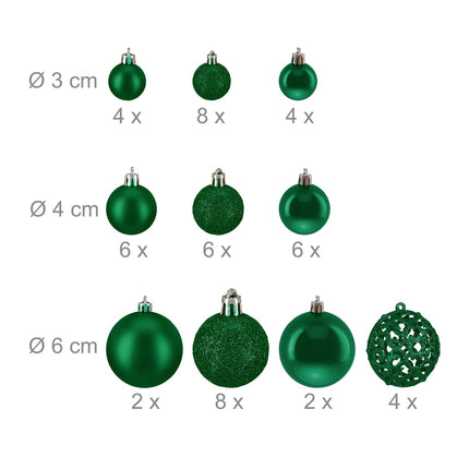 Christmas Tree Ornaments Set, 50 Baubles, Mixed Finishes