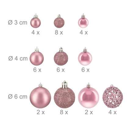 Christmas Tree Ornaments Set, 50 Baubles, Mixed Finishes
