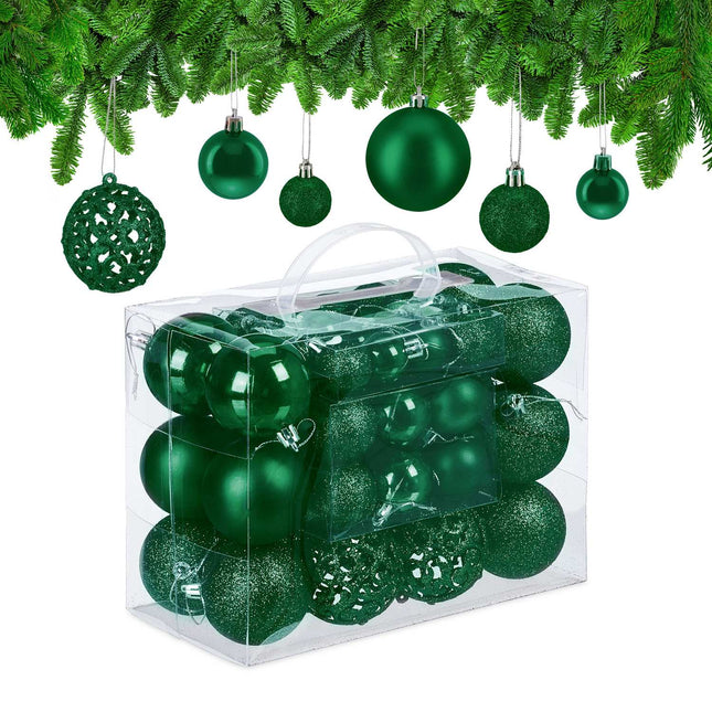 Christmas Tree Ornaments Set, 50 Baubles, Mixed Finishes