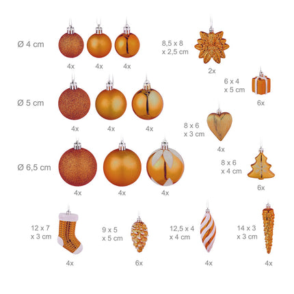 Christmas Tree Ornaments Set, 72 Pieces