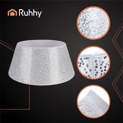 Christmas Tree Stand Cover, 60cm White with Silver Sequins