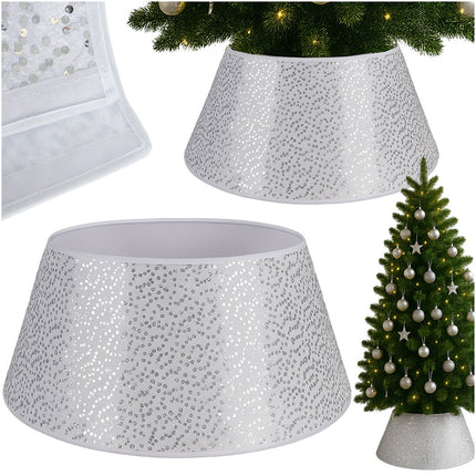 Christmas Tree Stand Cover, 60cm White with Silver Sequins