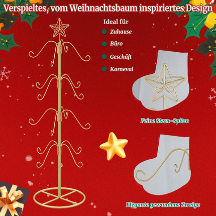 Christmas Tree Stocking Holder with 16 Hooks, Gold Metal