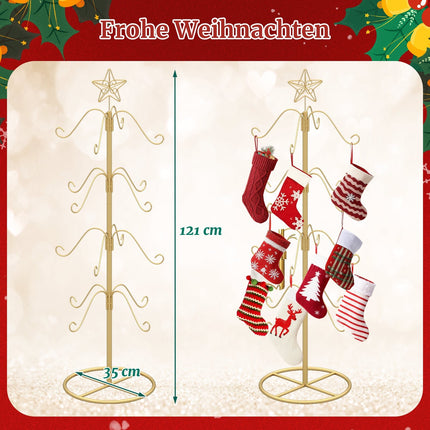 Christmas Tree Stocking Holder with 16 Hooks, Gold Metal